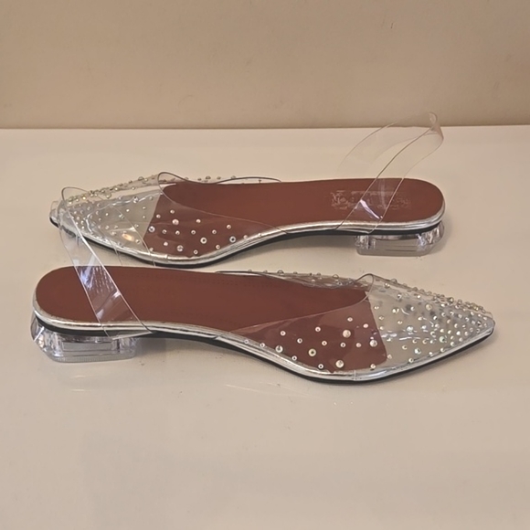 Shoes - Sparkling Clear Vinyl Rhinestone Crystal embellished Flats 38 NWOT